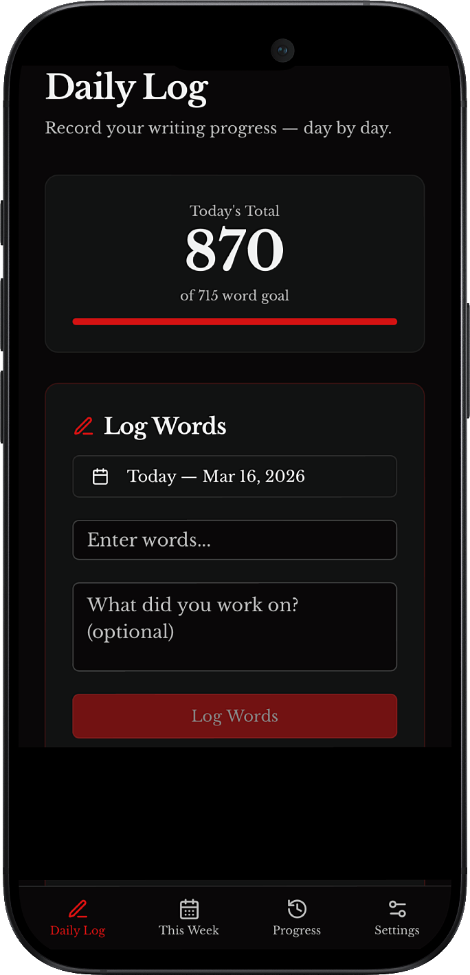 BookBeast Daily Log screen